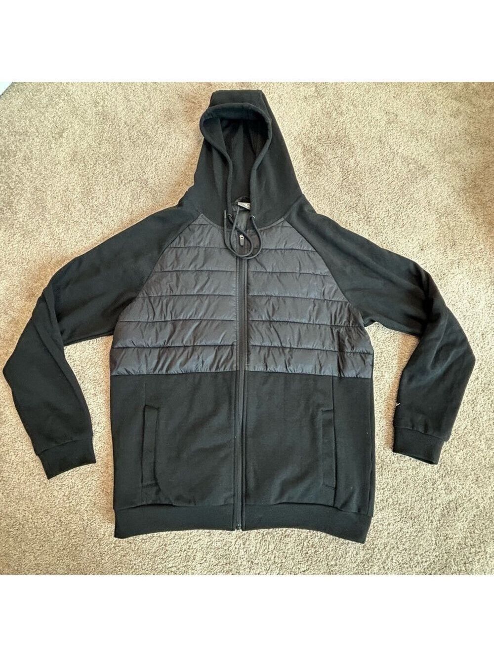 Men’s Athletic Works black long sleeve hooded quilted full zip drawstring jacket